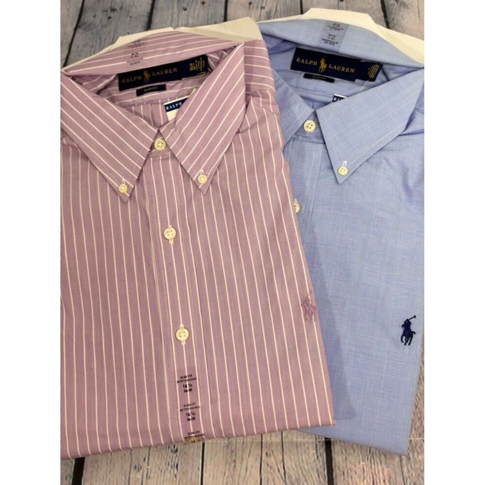 NWT TWO Ralph Lauren Classic Business Casual Slim Fit Button-Down Shirts 16.5